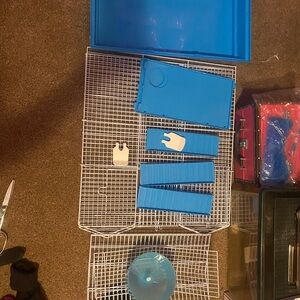 Blue and White Rodent Cage